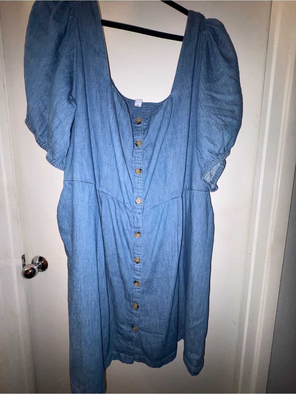 Old Navy Light Blue Button-Front Puff Sleeve Mini Dress